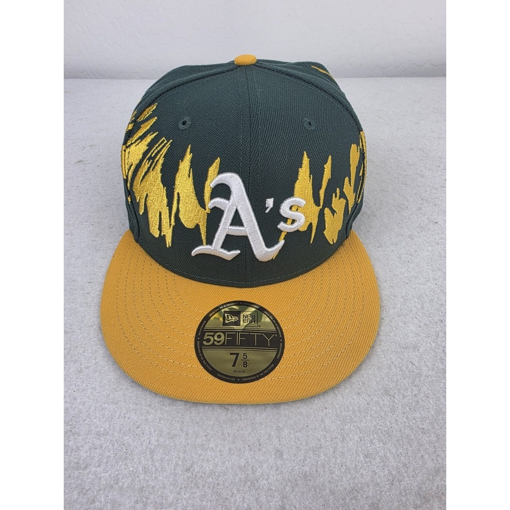 New Era Green Gold Oakland Athletics A's Retro Pattern‎ 59FIFTY Fitted Hat 7 5/8